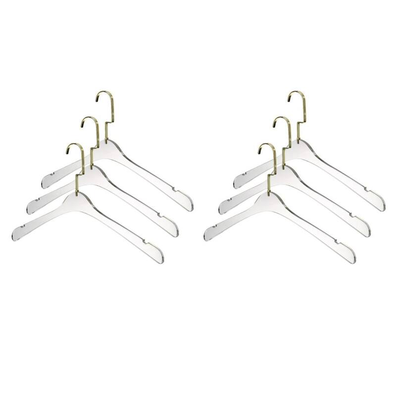 YBM Home Quality Acrylic Clear Hangers - Men - Gold w/ Flat Hook - 6 Pack