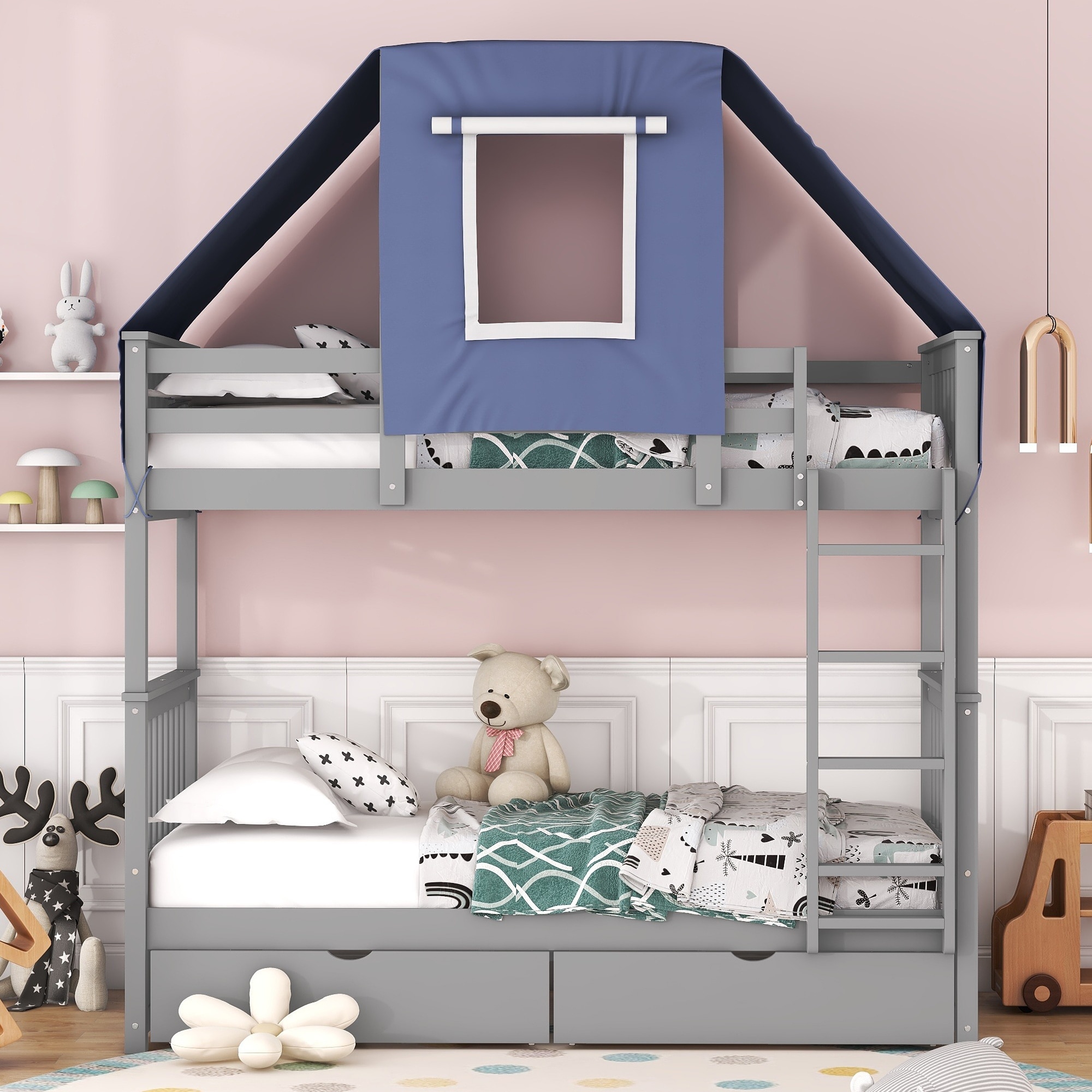 Bunk Bed With Baby Cot Underneath New Design Mulitfuntion Wooden