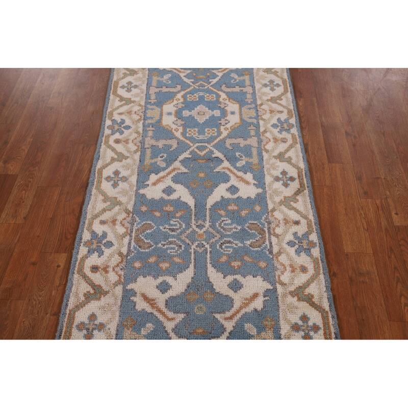 Light Blue Oushak Oriental Runner Rug Handmade Wool Carpet - 2'6" x 7'9"