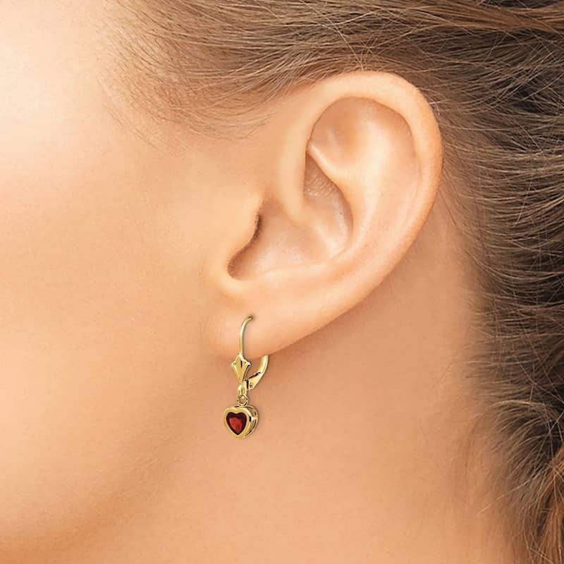Curata 14k Yellow Gold 5mm Bezel Heart-shaped Gemstone Leverback Earrings - 23x6mm