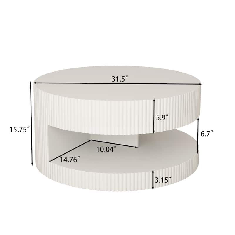 31.5'' Round Coffee Table,Modern Center Table with Storage,Vertical Stripe Design Coffee Table for Living Room,Bedroom