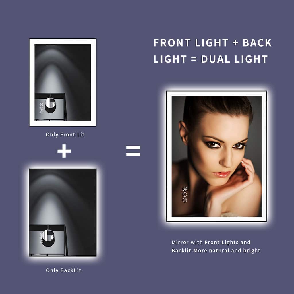 Rectangular LED Light Anti-Fog Vanity Mirror with Backlit, Front Light - 40 in. W x 24 in. H