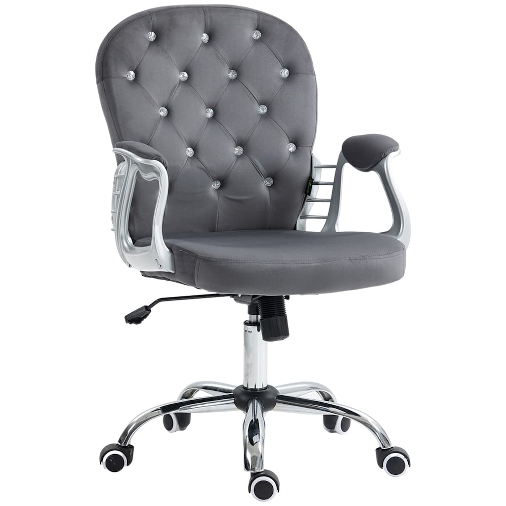 Velvet Home Office Chair, Button Tufted Desk Chair with Padded Armrests, Adjustable Height and Swivel Wheels, Dark Gray
