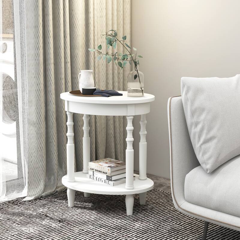 Mid Century Modern 2-Tier Oval Side Table with Storage Shelf - 20.5" x 15.5" x 24.5" (L x W x H)