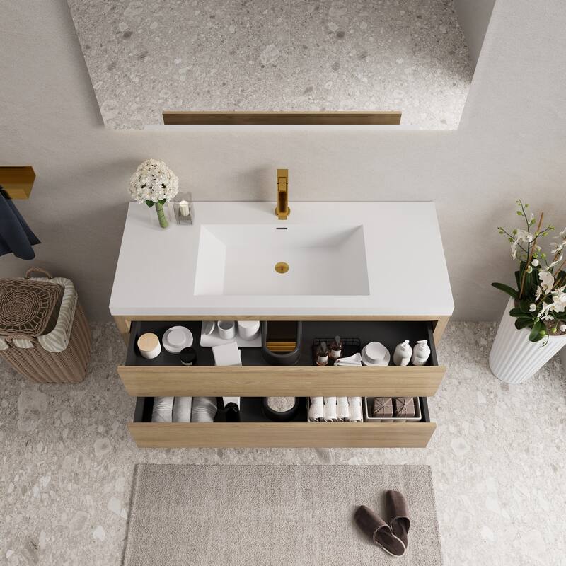 Wall-Mounted Bathroom Vanity with White Stone Resin Top