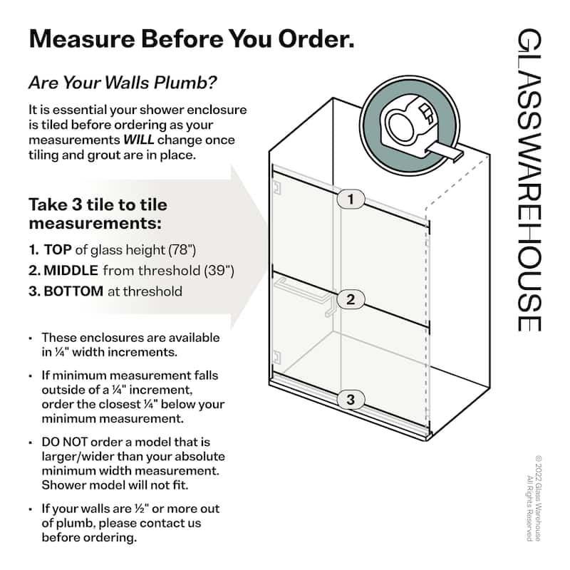 Glass Warehouse 78" x 52.75" Frameless Towel Bar Shower Door - Wall Hinge