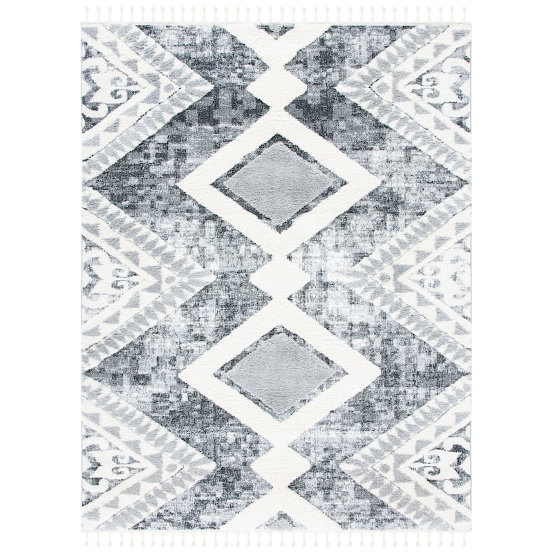 SAFAVIEH Moroccan Tassel Shag Irva 2-inch Thick Rug - 8' x 10' - Grey/Ivory