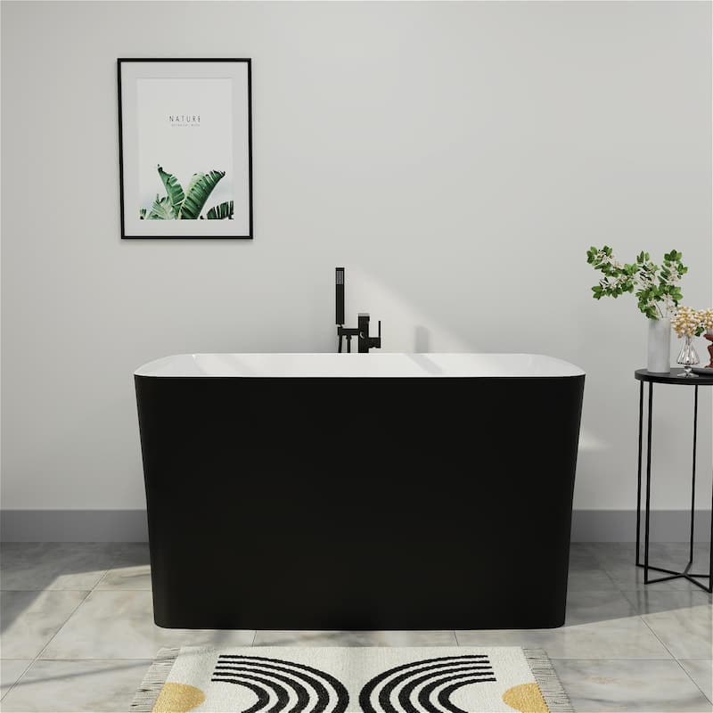 Mokleba 47" Matte Black Acrylic Freestanding-Soaking Bathtub With Seat - 47 inch - Matte Black