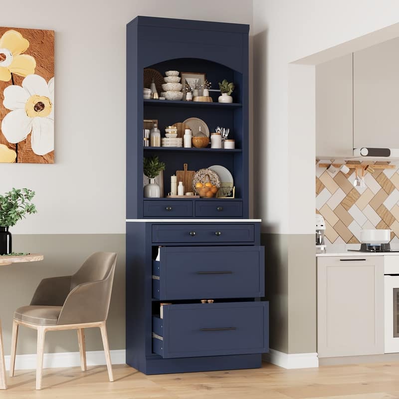 Modern Freestanding Tall Kitchen Pantry Kitchen Hutch with Storage Drawers and Adjustable Shelf (Set of 2)
