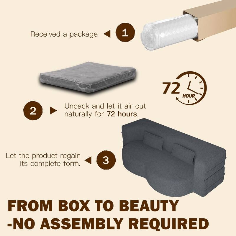 Modern 78.7" Floor Sofa With 2 Pillows For Small Pace Living Room, Convertible Sleeper Sofa Bed - Grey Teddy Fabric