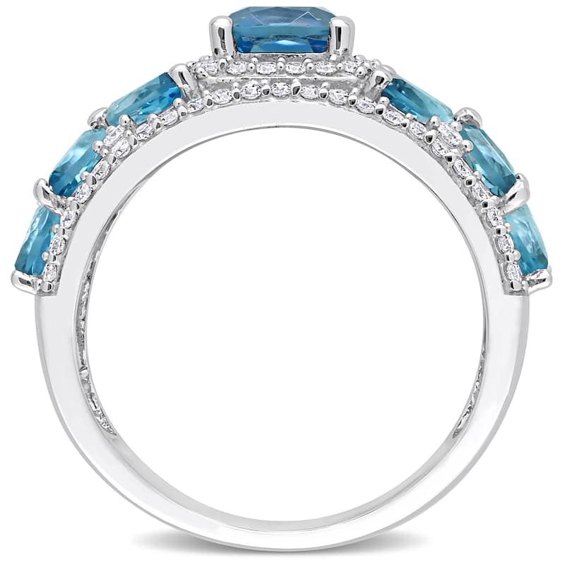 Miadora 14k White Gold London-Blue Topaz and 1/2ct TDW Diamond Floral Anniversary Band Ring