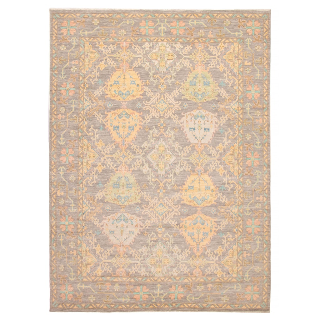 ECARPETGALLERY Hand-knotted Modern Oushak Grey Wool Rug - 10' 2" x 14'