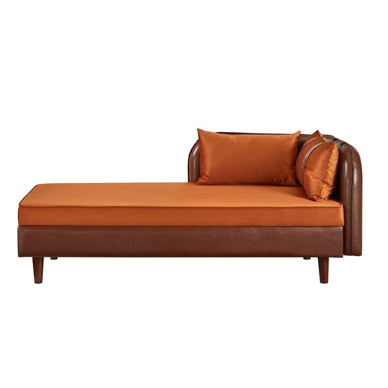 65" Storage Chaise Lounge Sofa with PU and Velvet Upholstery, Modern Sleeper Sofa with Hidden Storage