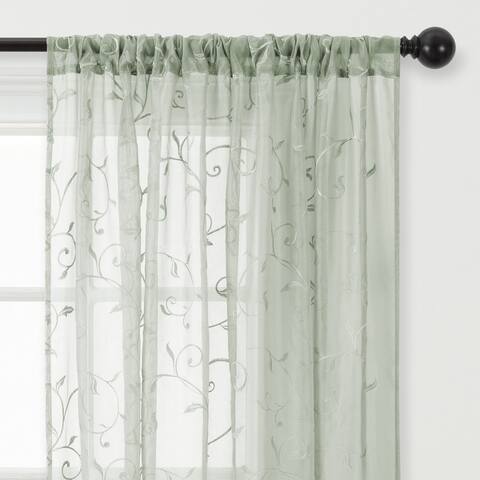 Chanasya Embroidered Swirl Vine Sheer Window Curtain Panel Pair (Set of 2)