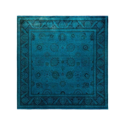 Overton Hand Knotted Wool Vintage Inspired Modern Contemporary Overdyed Blue Area Rug - 8' 2" x 8' 5"