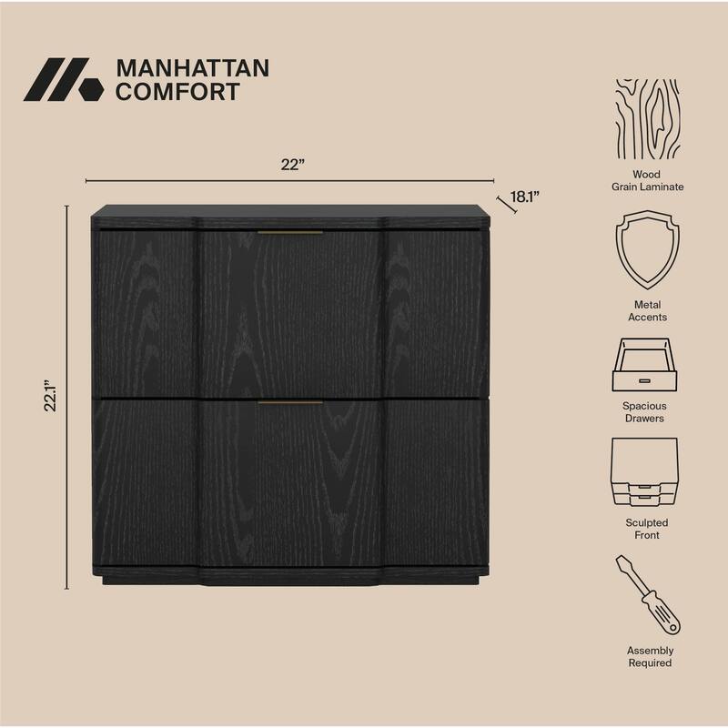 Manhattan Comfort Clive 22 Inch 2 Drawer Nightstand