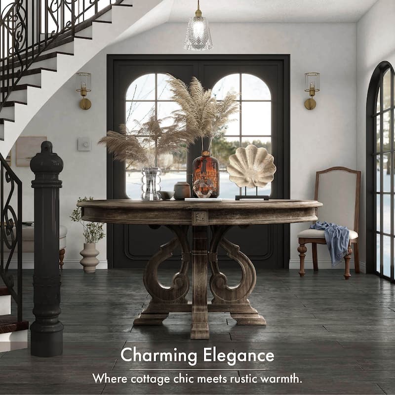 Cornerways Traditional Brown Solid Wood Pedestal Base Round Dining Set by The Gray Barn
