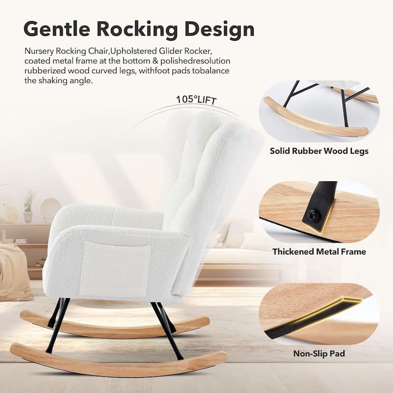 Upholstered Rocking Chair for Living Room, Bedroom, Nursing, Garden - 1PC