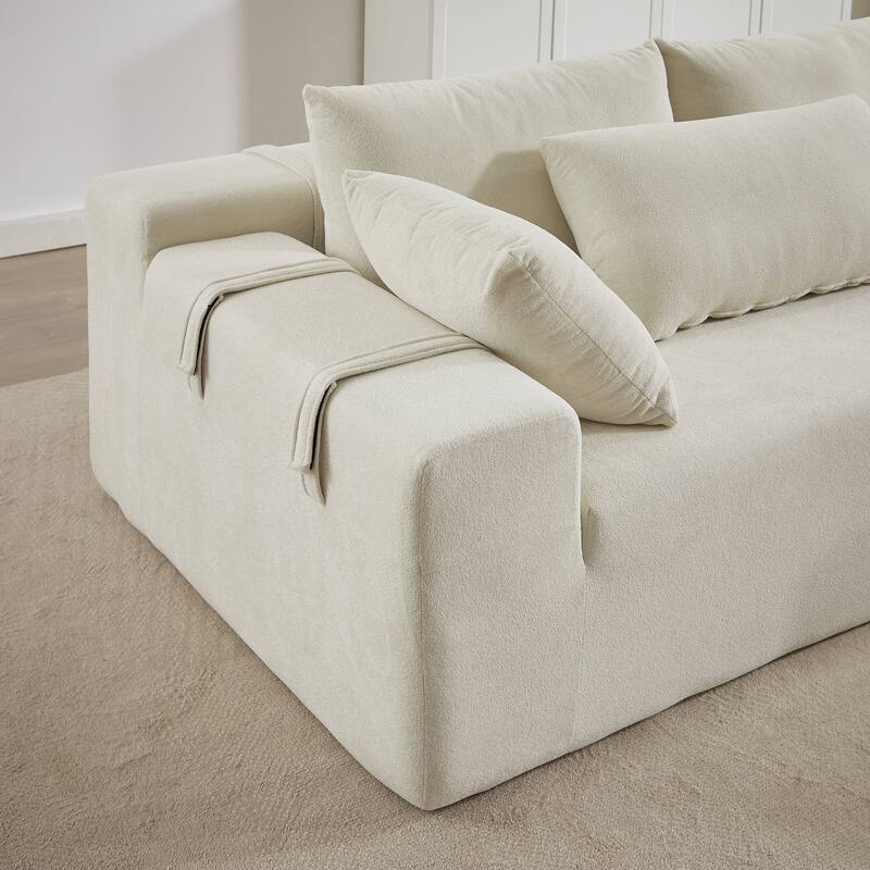 Corduroy Fabric 3-Seater Cloud Couch with 2 Movable Footrest,U Shaped Couch Set,Upholstered Deep Seat 2-Seat with 3 cushions