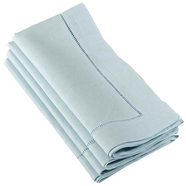 slide 2 of 45, Hemstitched Linen Dinner Napkins (Set of 4) Aqua - Set of 4