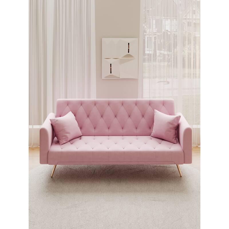71 inch Convertible Pink Velvet Sofa Bed for Small Spaces