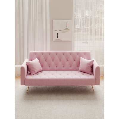 Velvet Upholstered Armsofa with Adjustable Backrest, Convertible Sleeper Sofa Bed, Stylish Loveseat with Metal Legs
