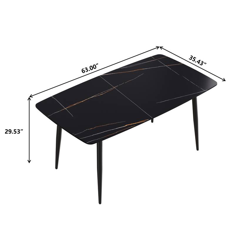 63" Modern Sintered Stone Dining Table,Solid Black Carbon Steel Base
