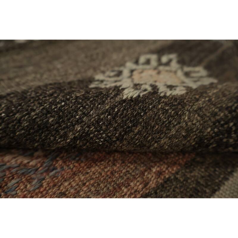 Hand Woven Oriental 100% Wool Carpet Southwestern Tribal Brown Kilim Area Rug - 10' 7'' X 5' 8''