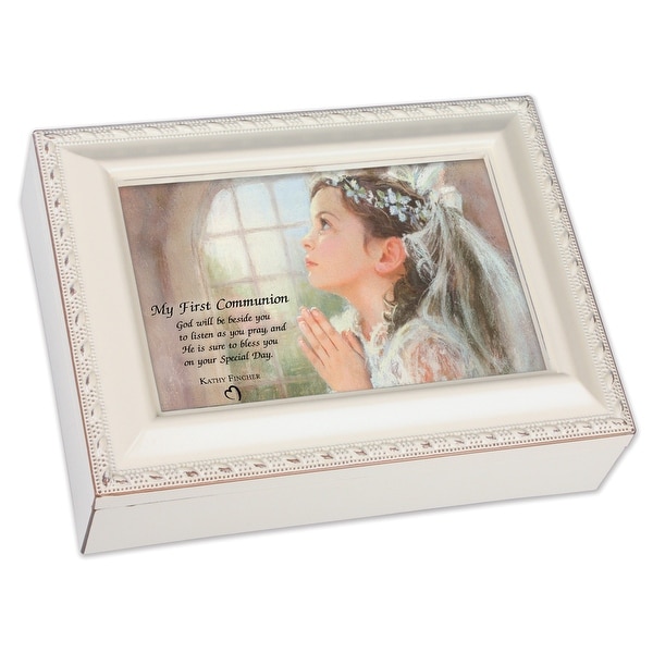 6" Ivory First Holy Communion Girl Music Box - N/A
