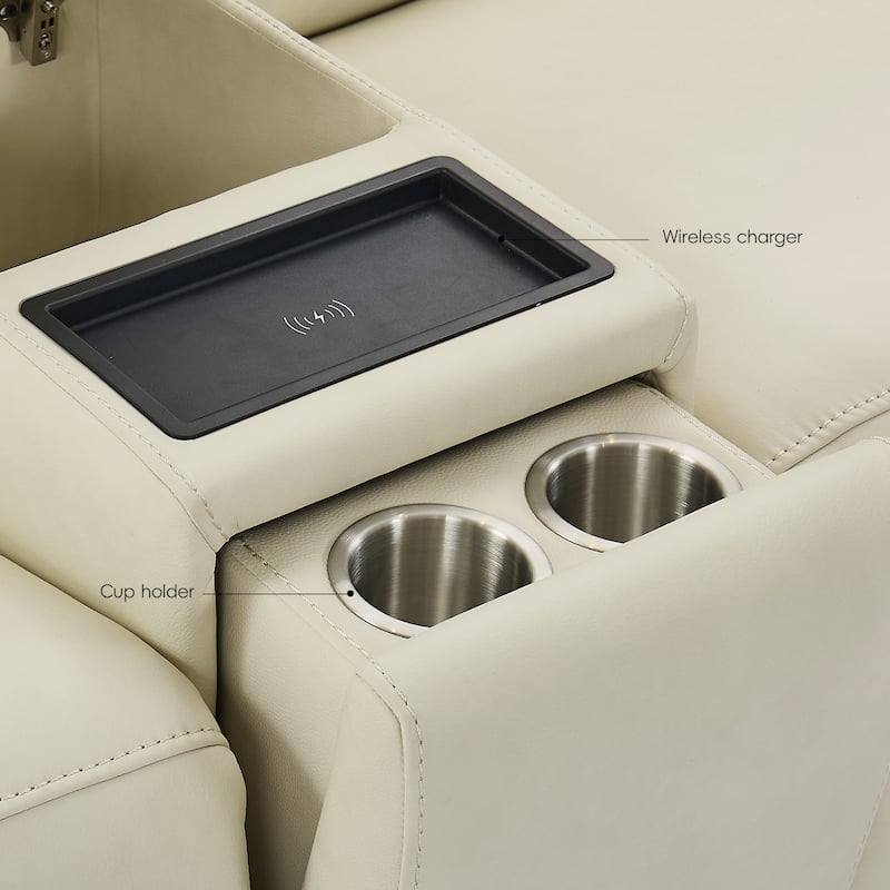 6PCS, 3 power Recliners, Leather Reclining Large Sectional with Power Headrest, Wireless Charging