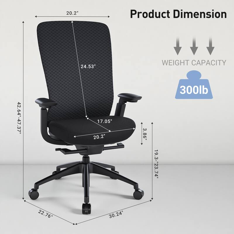 Ergonomic Office Chair, 4D Armrests, Seat Depth, Memory Foam, 300lbs, AirMesh Back