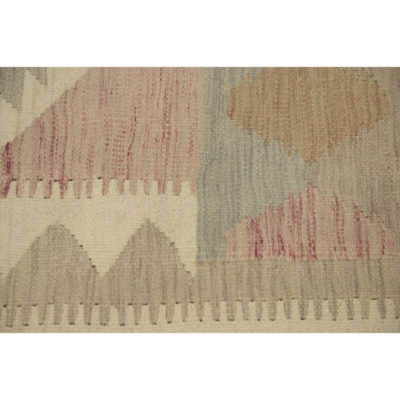 Hand Woven Oriental 100% Wool Carpet Southwestern Tribal Beige & Ivories Kilim Area Rug - 9' 0'' X 5' 11''