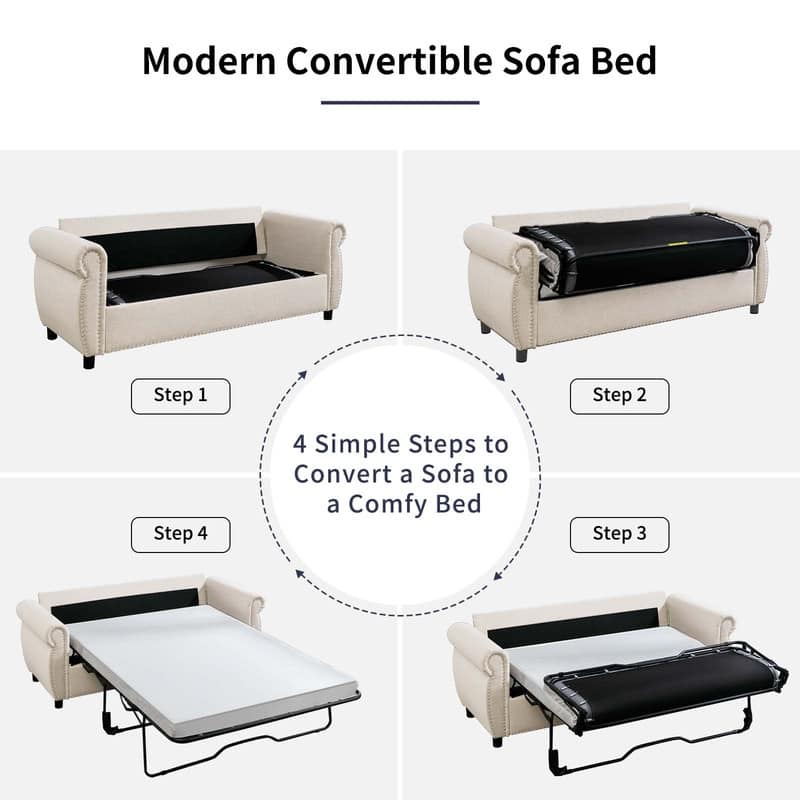 Mixoy Full/Queen Size Pull Out 2 in 1 Sleeper Sofa Bed with Mattress,Convertible Upholstered Loveseat with Nailhead