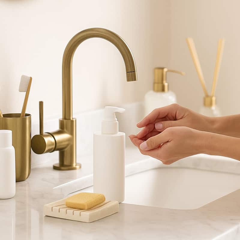 Creative Home Natural Champagne Marble Rectangular Soap Tray Soap Holder with Drainage Grooves - Beige
