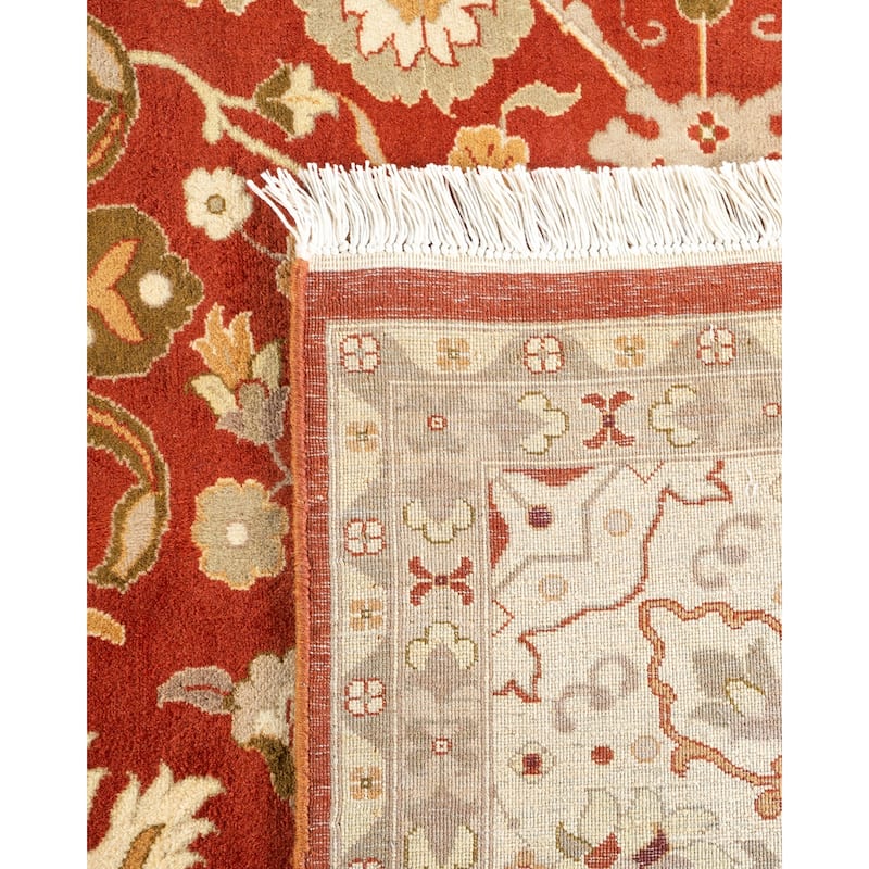 Overton Handknotted Wool Traditional Oriental Orange Square Area Rug - 6' x 9'