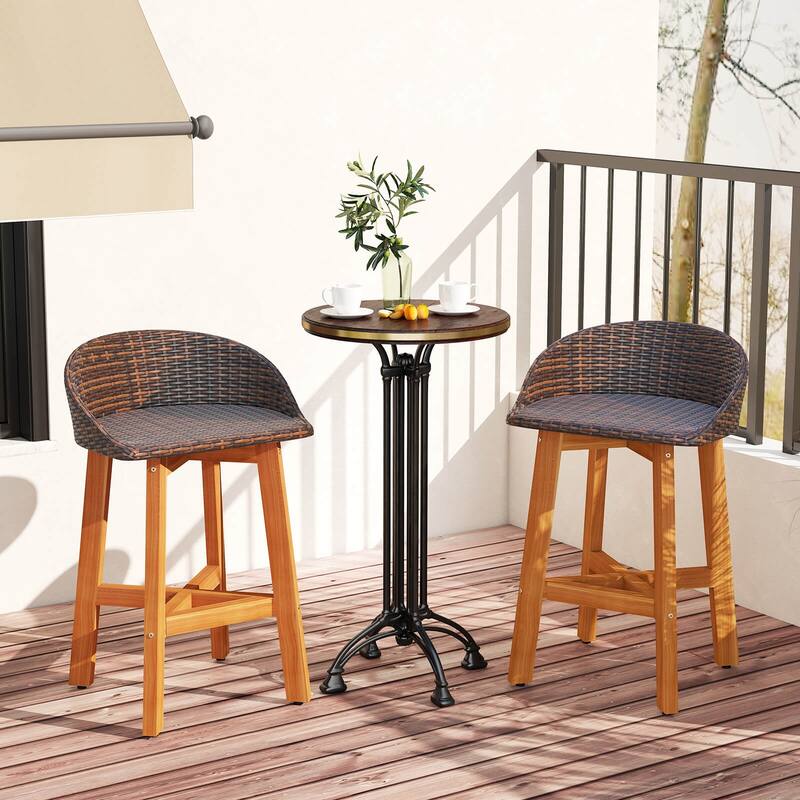 Costway Outdoor Faux Rattan Bar Chairs Set of 2/4 Solid Acacia Wood - See Details