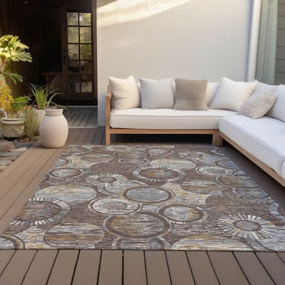 Machine Washable Indoor/Outdoor Contemporary Wheels Chantille Rug