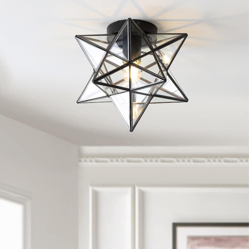 Lynn Moravian Star Metal/Clear Glass LED Flush Mount, by JONATHAN Y - 12"