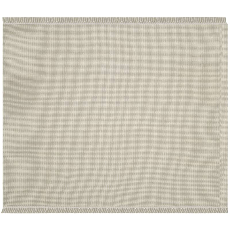 SAFAVIEH, Handmade Montauk Cliff Stripe Flatweave Cotton Fringe Rug - 6' Square - Ivory/Green