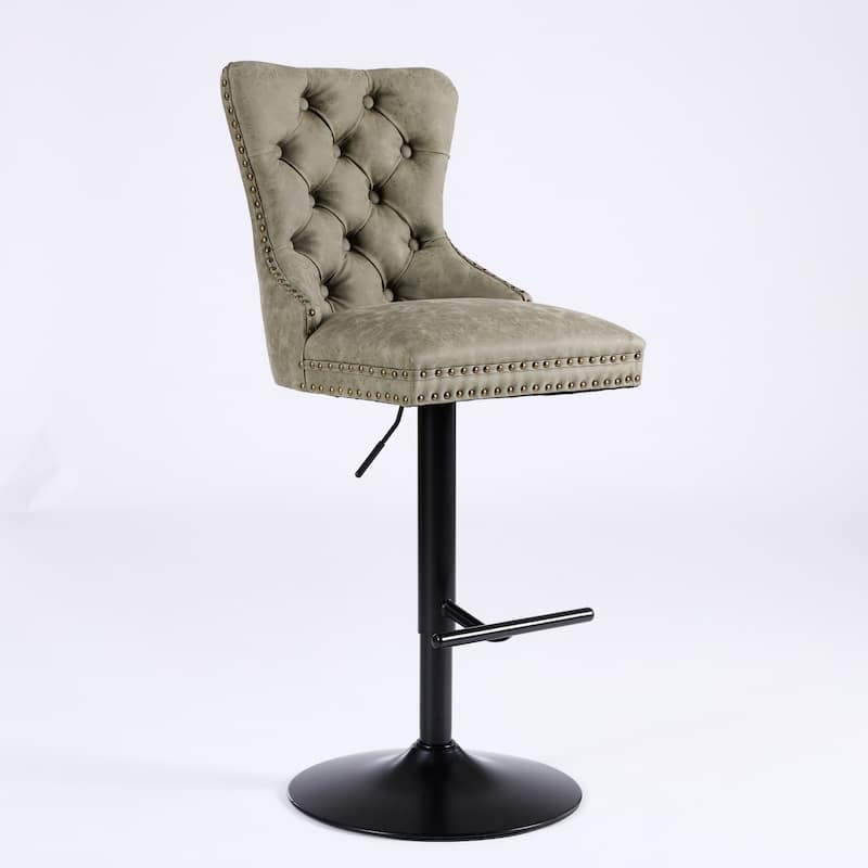 Ostweer Furniture Aged Retro PU Swivel Barstools - Olive Green Set of 2