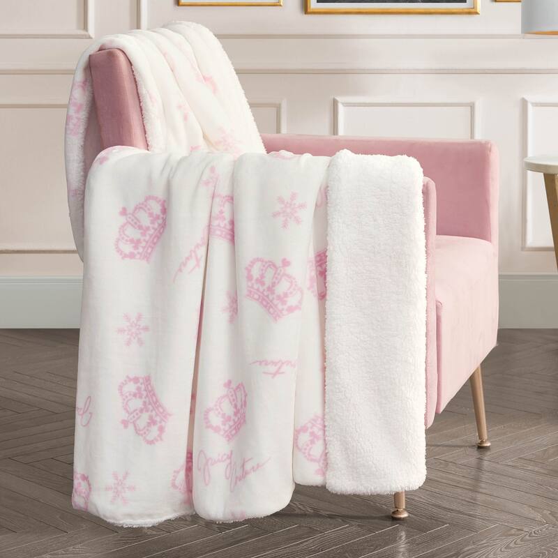 Juicy Couture Plush Reversible Sherpa Throw Blanket