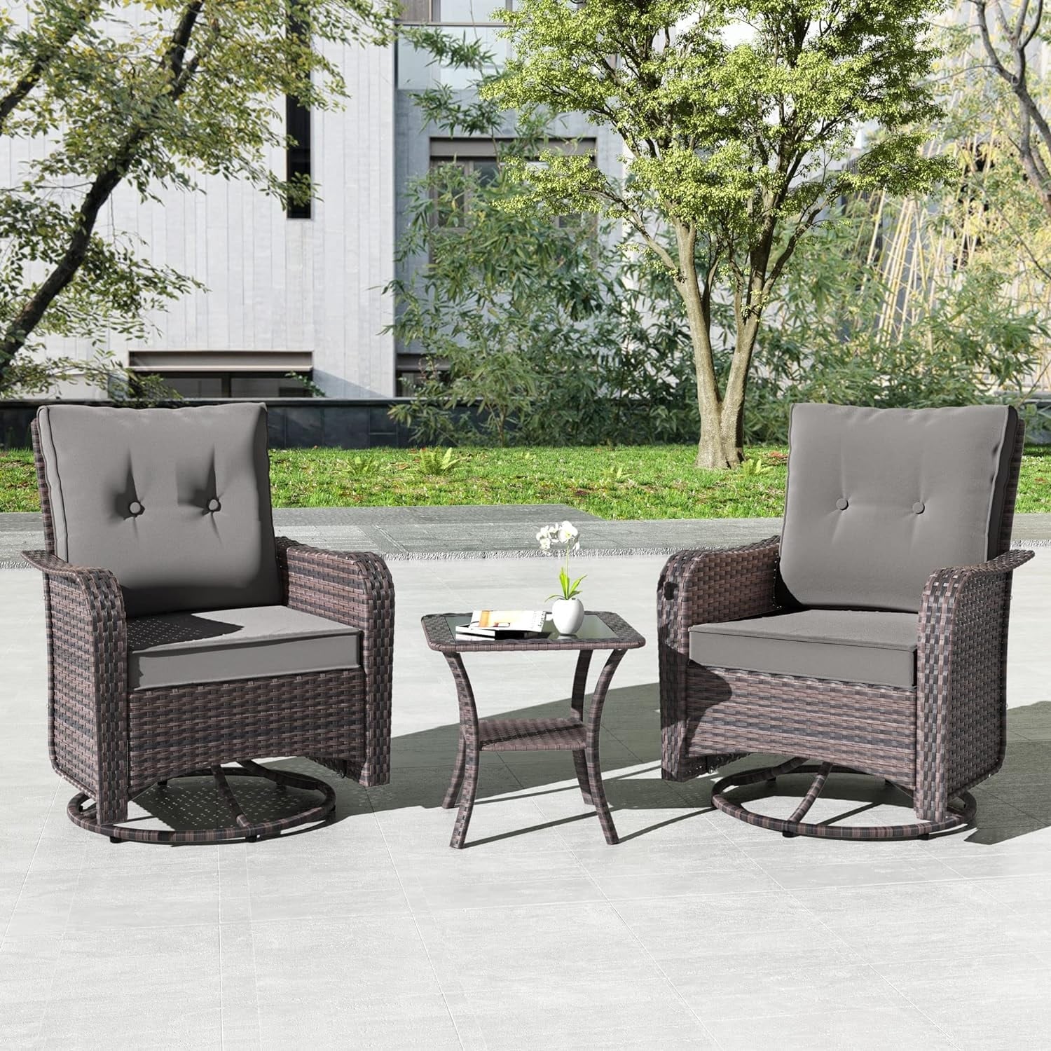 Swivel patio chairs set of 2 outdoor dining rocker chair support 300 lbs for garden backyard bistro furniture set with cushion best sale