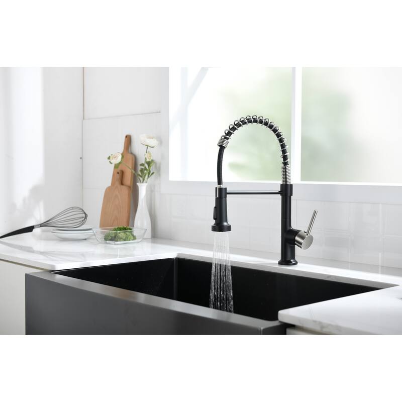 Pull Down Kitchen Faucet Single Handle Commercial Kitchen Sink Faucets With Sprayer - Black2