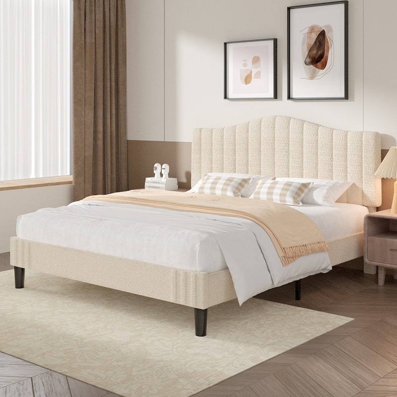 Upholstered Platform Bed Frame with Vertical Channel Adjustable Headboard No Box Spring Needed