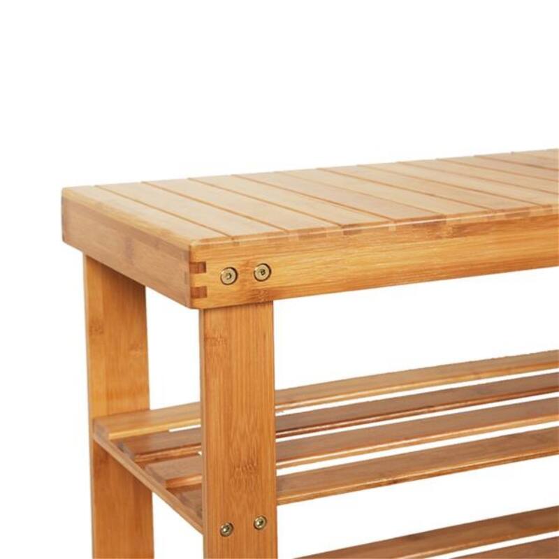 90cm Strip Pattern 3 Tiers Bamboo Stool Shoe Rack Wood Color - 35.43 x 11.02 x 17.72