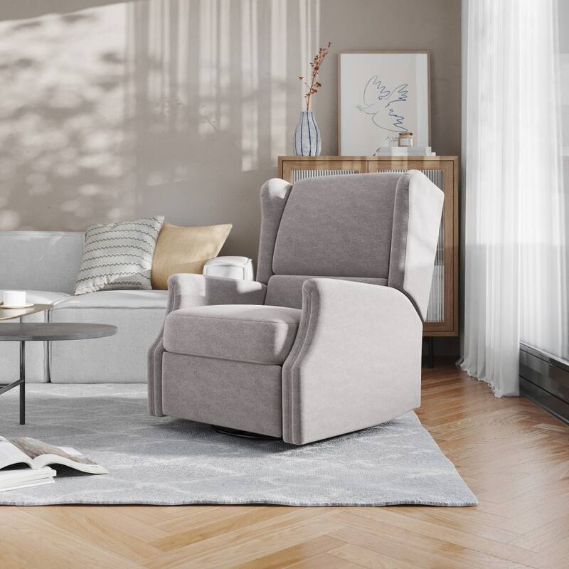 Wingback Manual Rocking Glider Recliner Chair with 360 Swivel - Light Gray