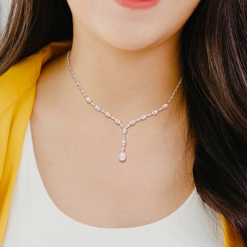 Miadora 14k White Gold Diamond Lariat Necklace 1 3/4ct TDW 16+1" or 17"