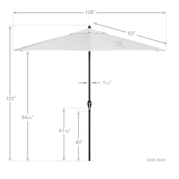 dimension image slide 2 of 29, North Bend 9-foot Round Auto-tilt, Bronze Finish, Sunbrella Patio Umbrella by Havenside Home