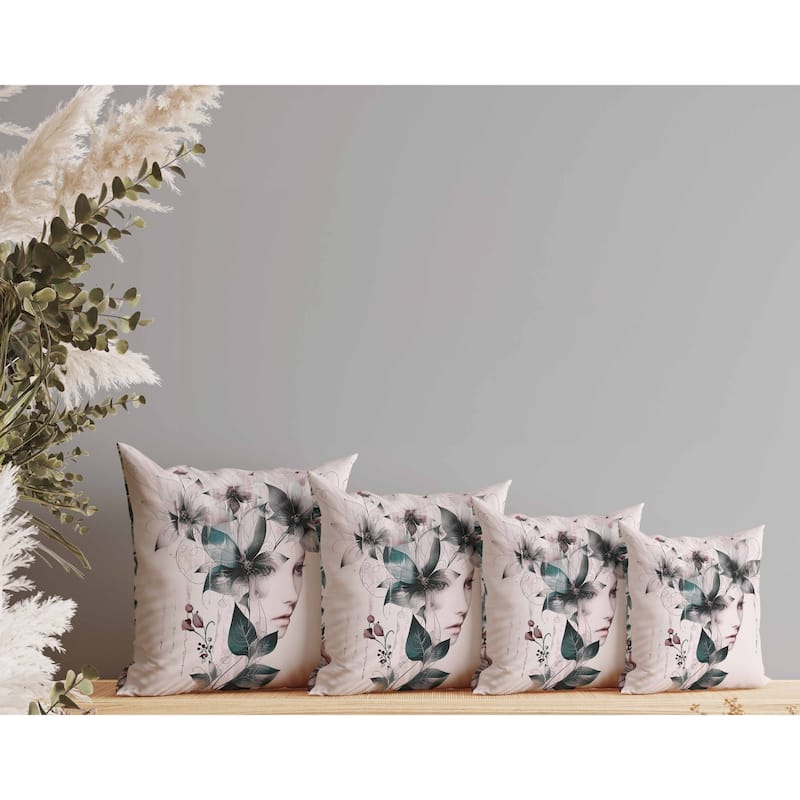 Flora Face Faux Suede Reversible Throw Pillow Green and Brown