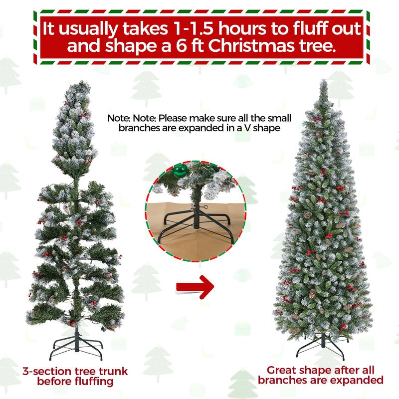 Yaheetech Pre-lit 6ft/7.5ft Frosted Artificial Christmas Tree with Stand Included, Green